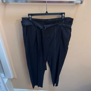 Brunello Cucinelli Virgin Wool Black Belted Striped Trousers